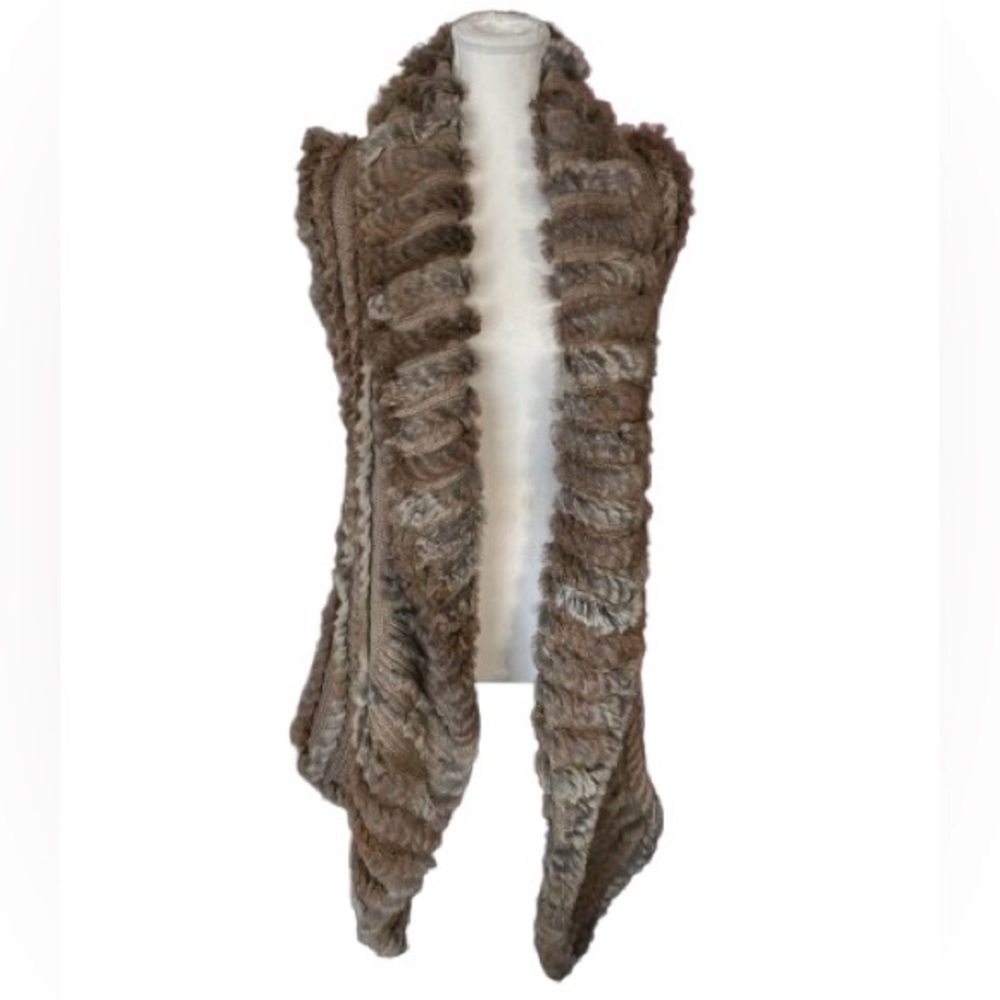 Fur Alberto Makali Women's Vest Rabbit Angora Designer Sweater Brown Tan Small